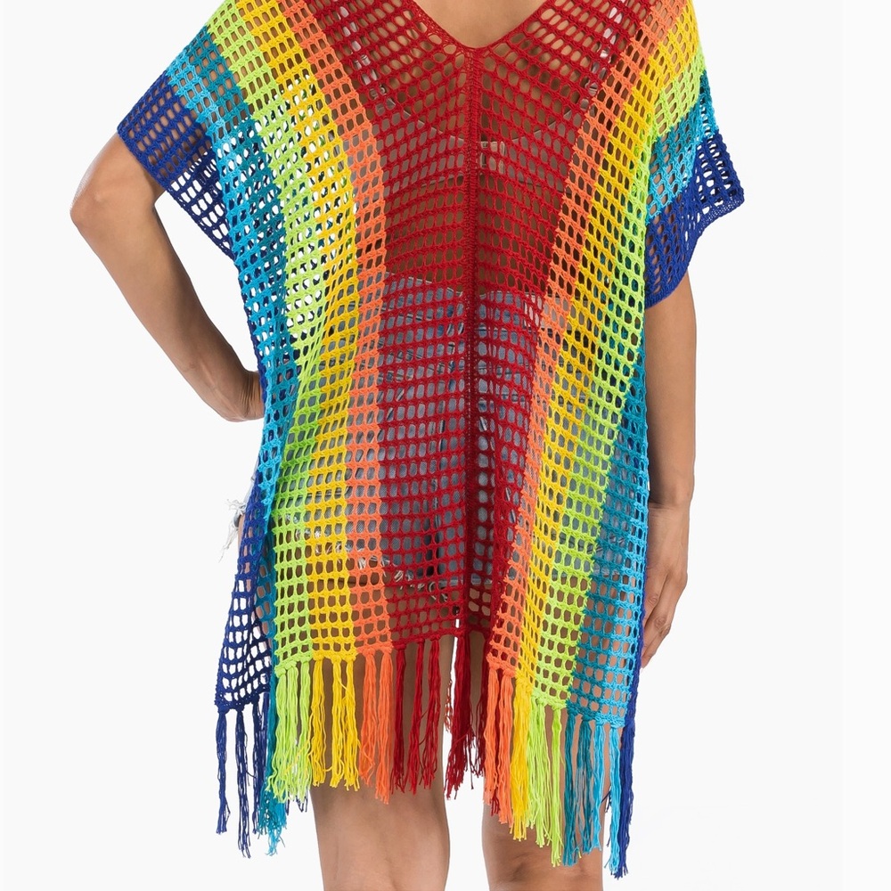 Rainbow Multicolor Crochet Swim Coverup - Picture 4 of 5